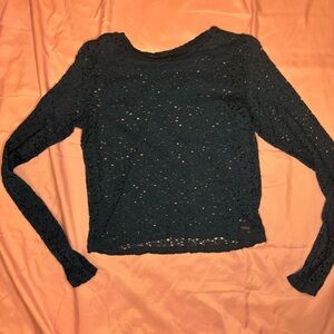 Elegant Lace Long Sleeve Top - Navy